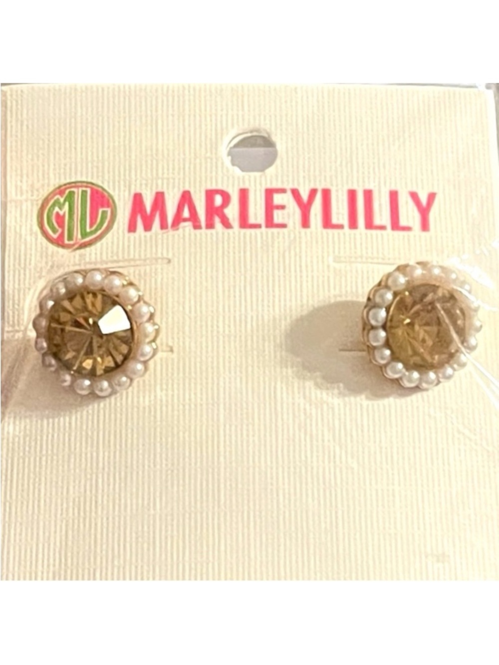 NWT Marley Lilly Earrings Gold Yellow Gem Stone and Pearls